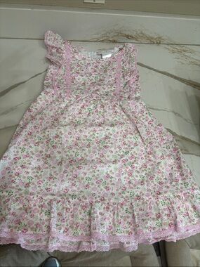 LoveShackFancy Pink and White Floral Ruffle Dress